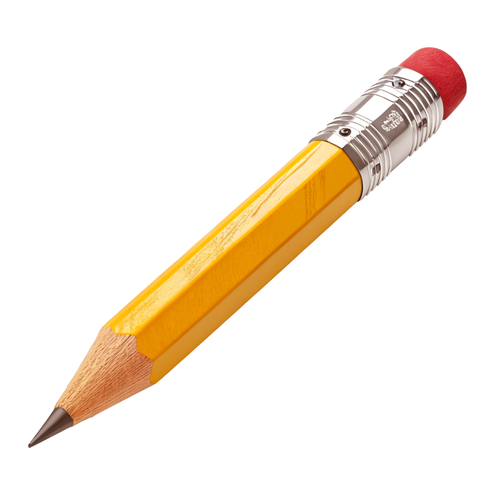 Yellow Pencil Stubby Design Red Eraser Metallic Ferrule Sharp Graphite Tip png