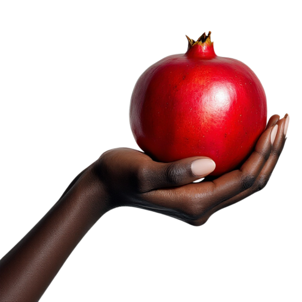 a hand holding red pomegranate png
