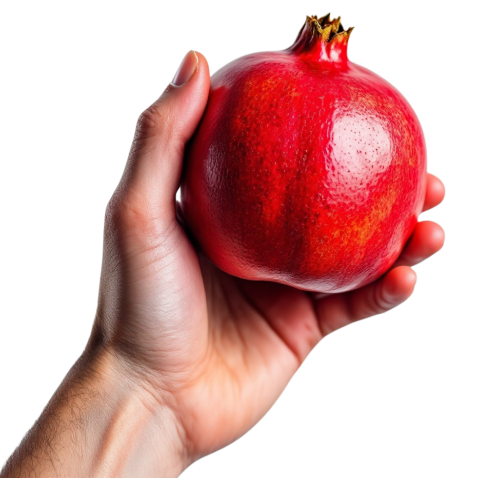 a hand holding a red pomegranate png