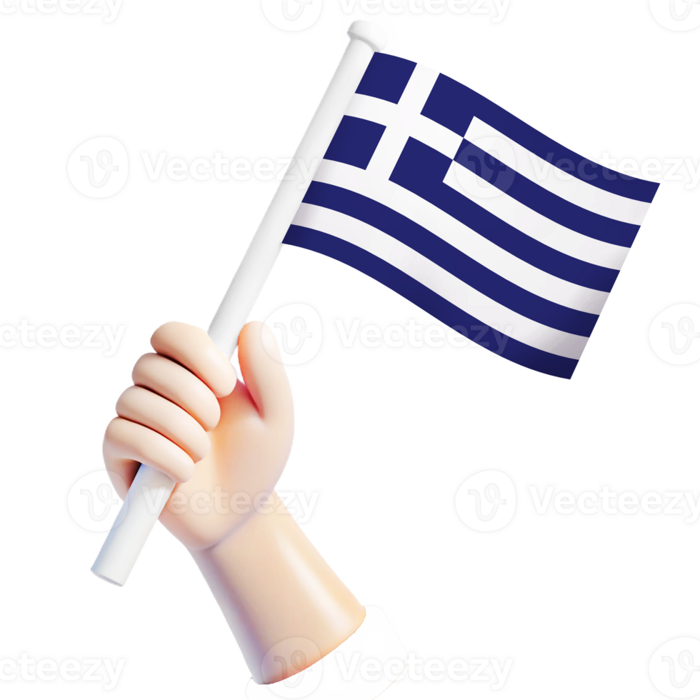 hand waving Greek flag illustrator country support 3d cartoon style illustration png