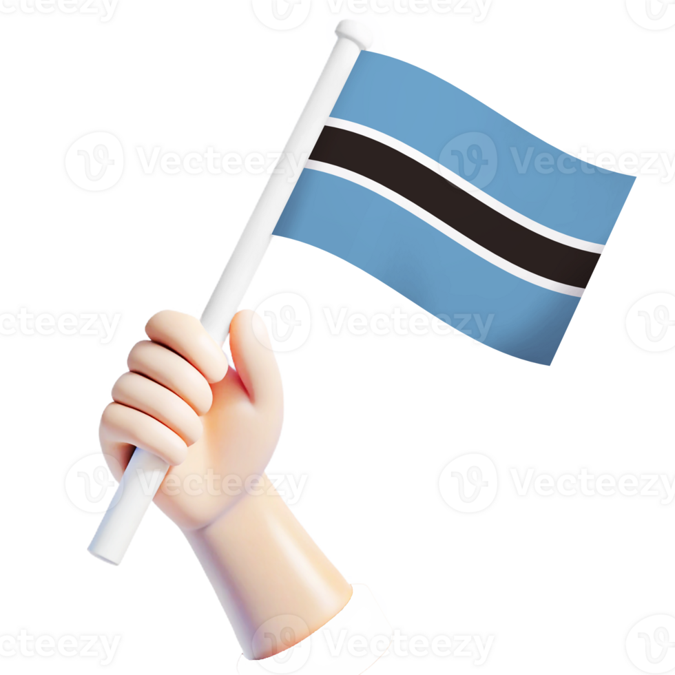 hand waving Botswana flag illustrator country support 3d cartoon style illustration png