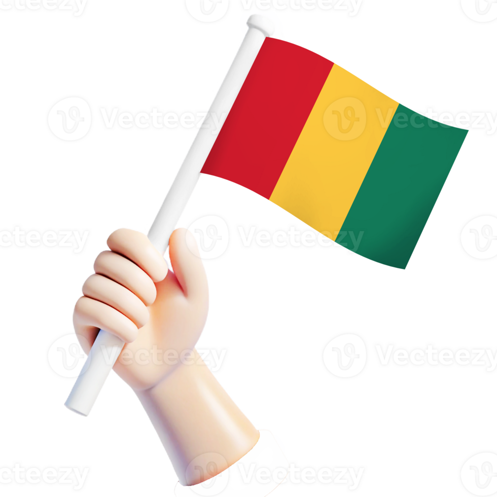 hand waving Guinea flag illustrator country support 3d cartoon style illustration png