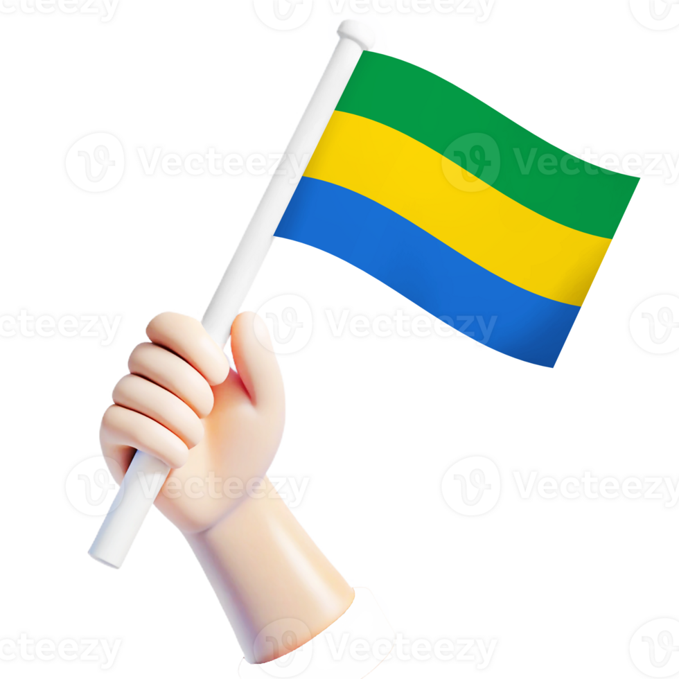 hand waving Gabon flag illustrator country support 3d cartoon style illustration png