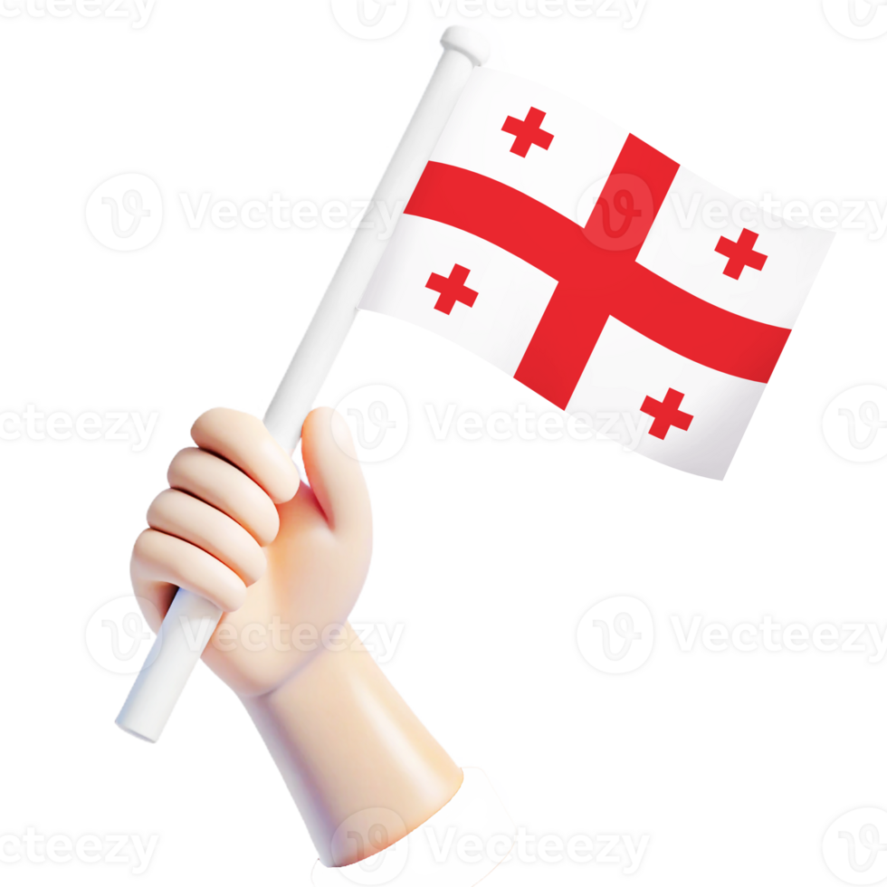 hand waving Georgian flag illustrator country support 3d cartoon style illustration png
