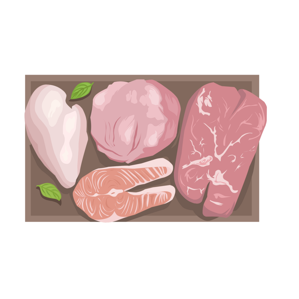 Meat and fish in a box png