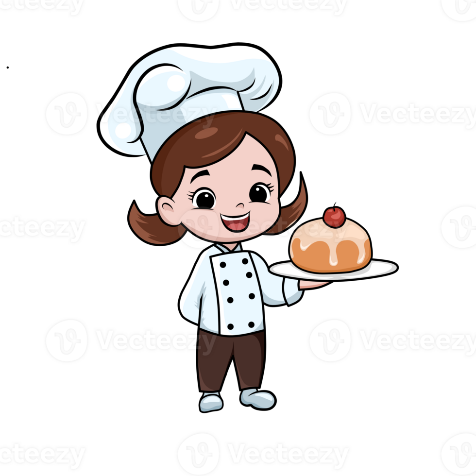 cute female chef character illustration png
