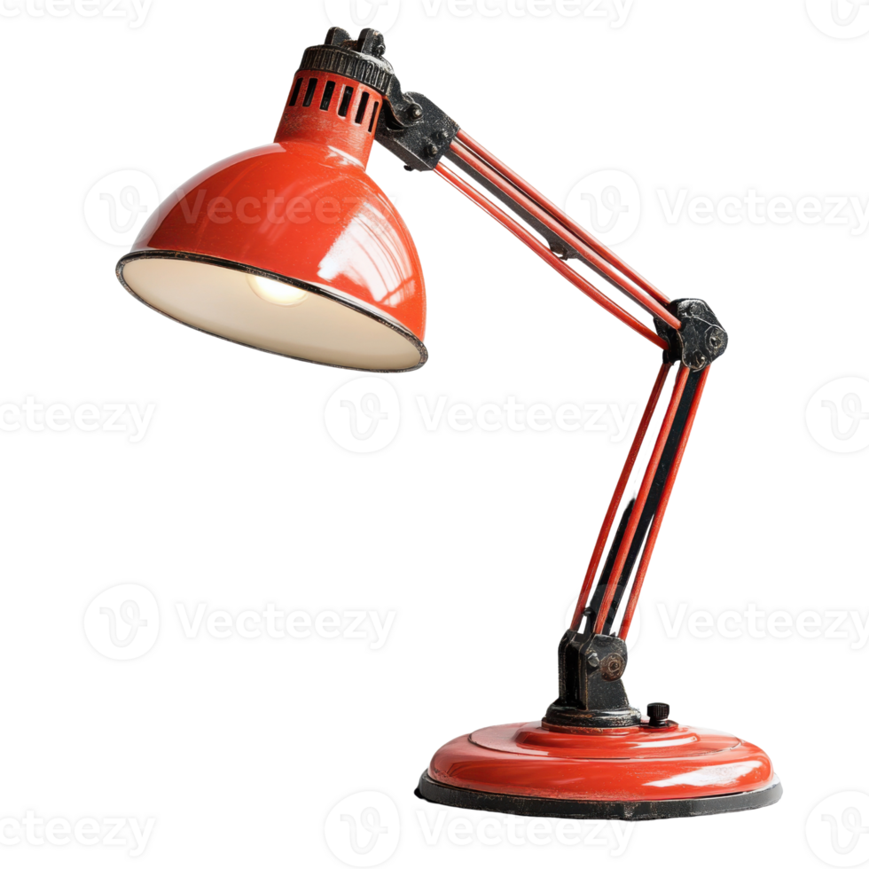 Red Desk Lamp on Transparent Background for Design, Clipart, Mockup, and Editing Use png