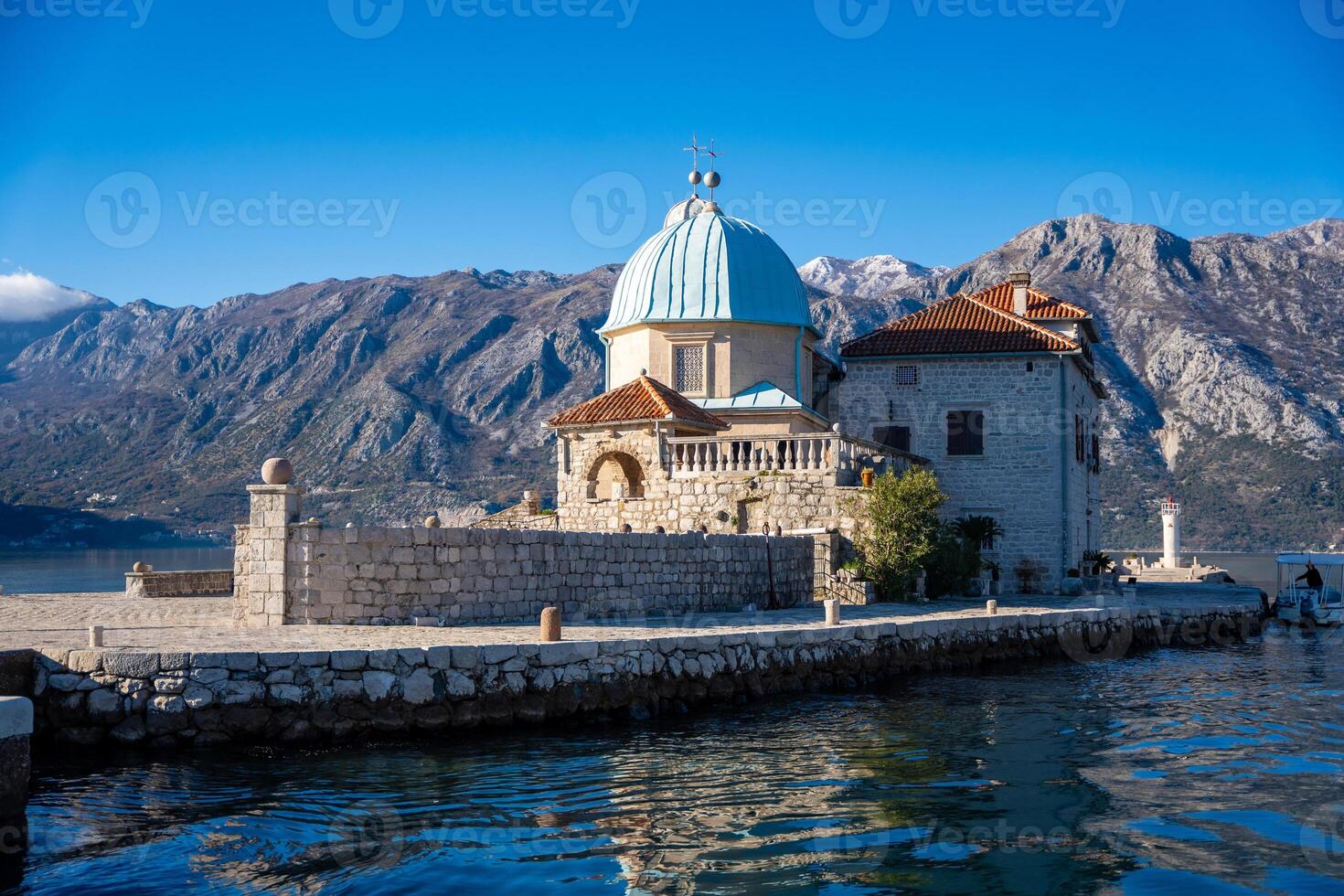 Saint George Island and Church of Our Lady of the Rocks near Perast in Montenegro. Boka Kotor bay, Europe. . High quality photo