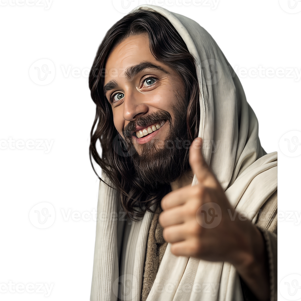 In this image, Jesus is wearing a flowing robe and giving a cheerful thumbs up png
