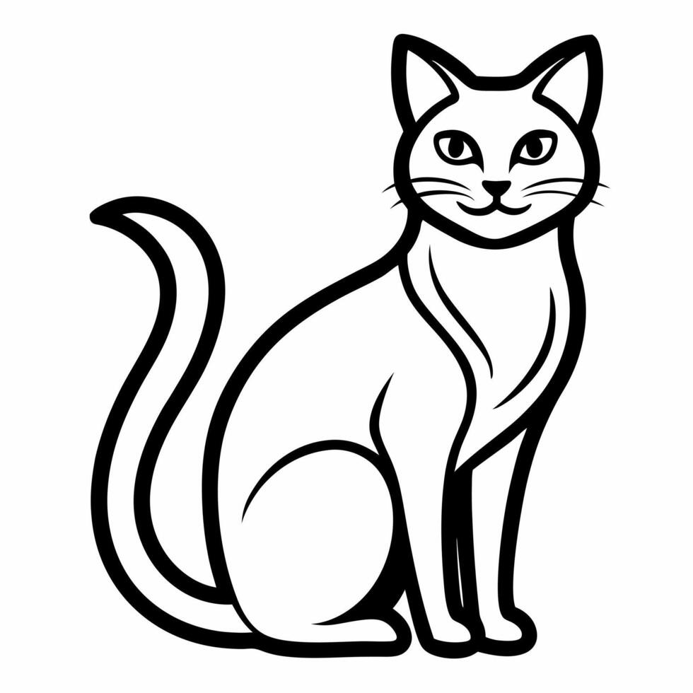cat line art silhouette isolated on white. Side view. vector