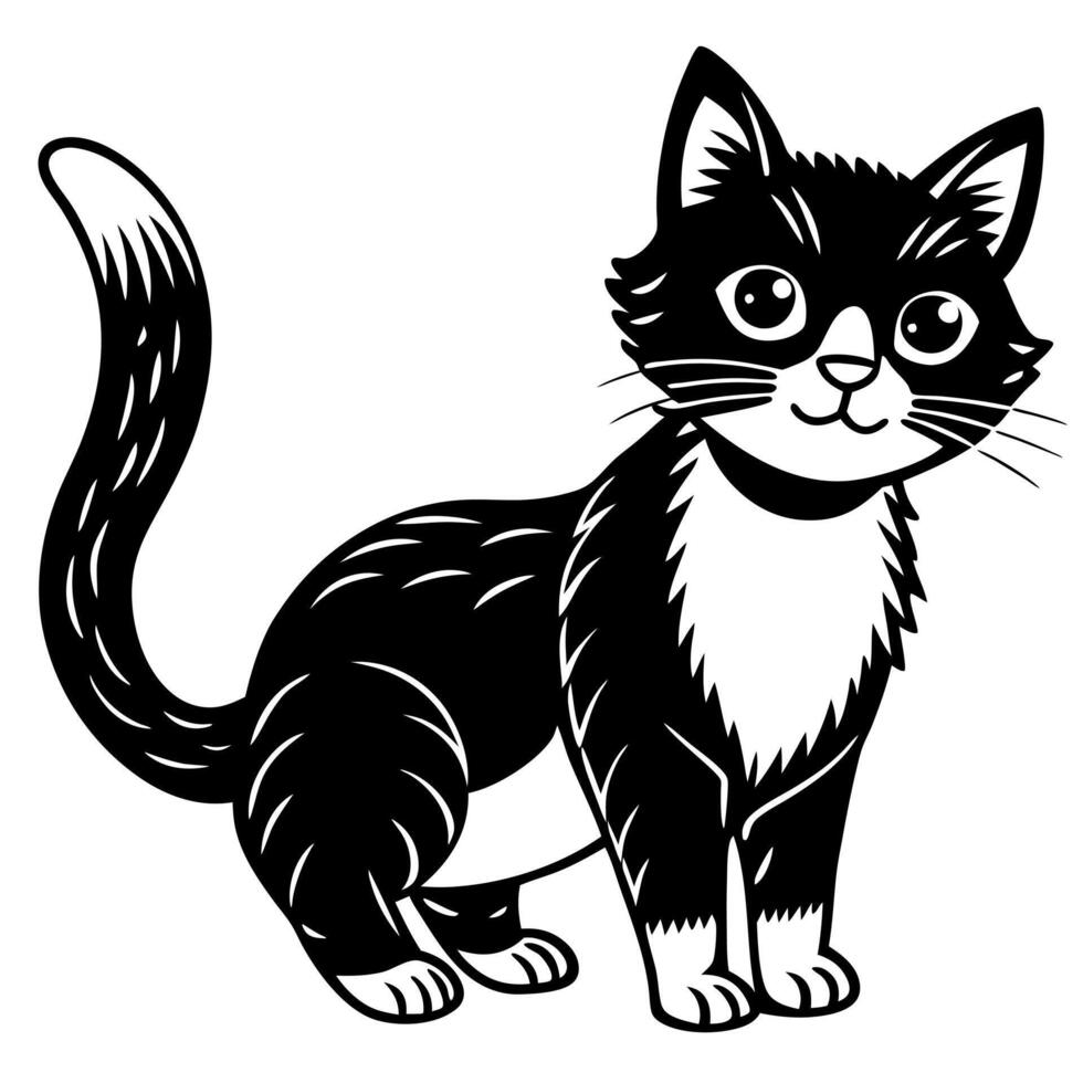 Black cat silhouette on white. Side view. vector