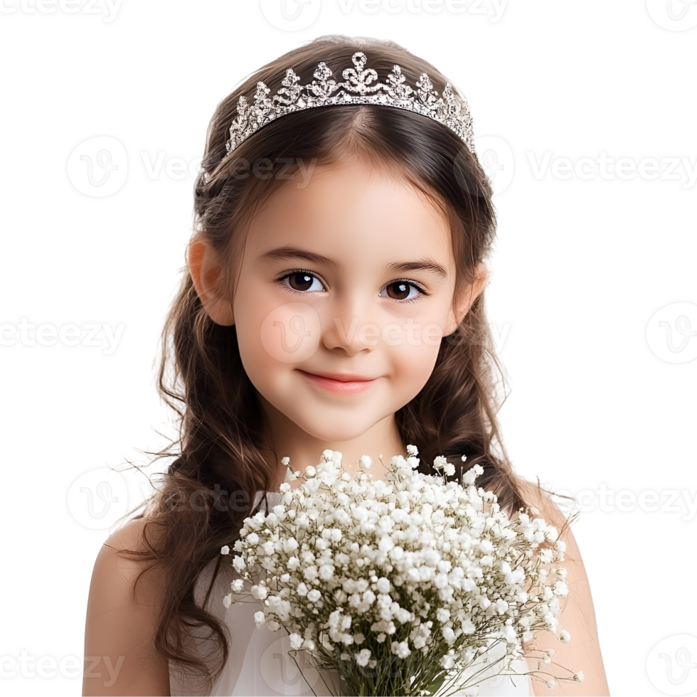 Girl Wearing Princess Tiara Holding Bouquet png