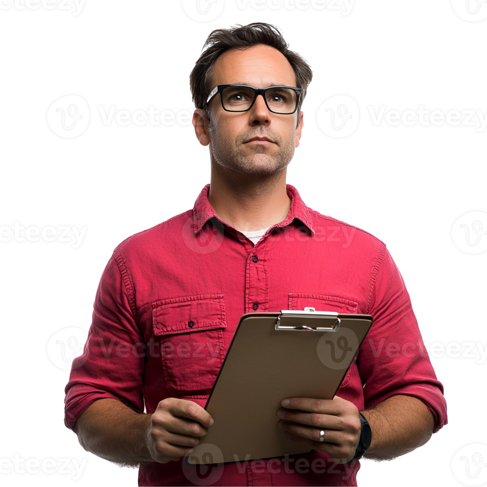 Engineer Holding Clipboard with Technology Blueprint png