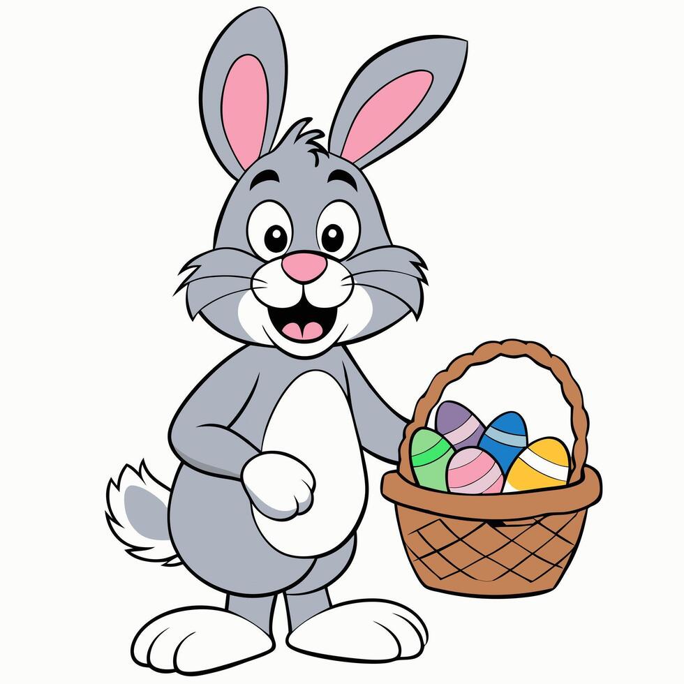 Cute cartoon easter bunny isolated on white background. Side view. vector