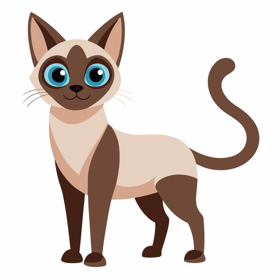 Cute cartoon siamese cat isolated on white background. Side view. vector