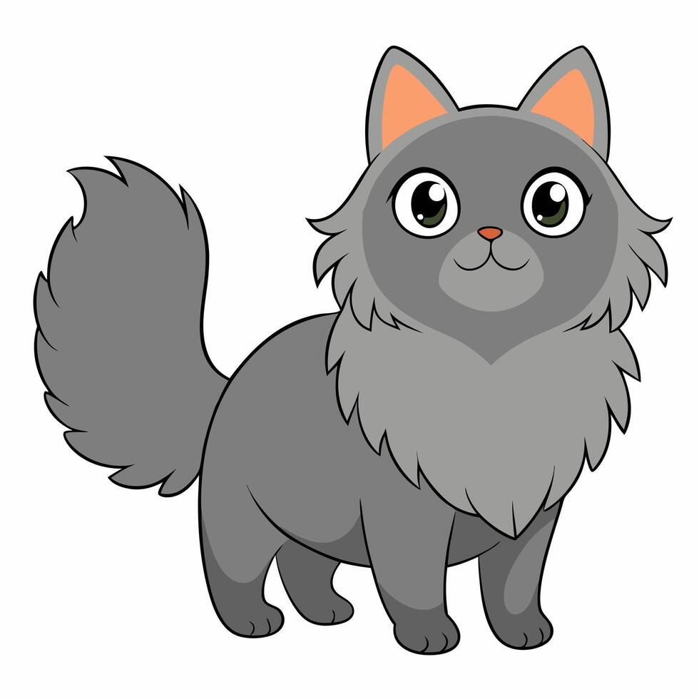 Cute cartoon gray british cat isolated on white background. Side view. vector