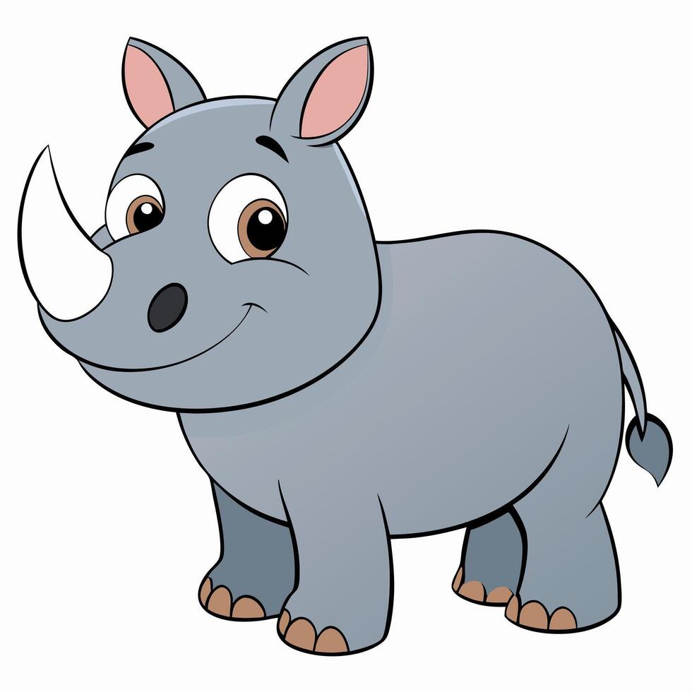 Cute cartoon rhinoceros isolated on white background. Side view. vector