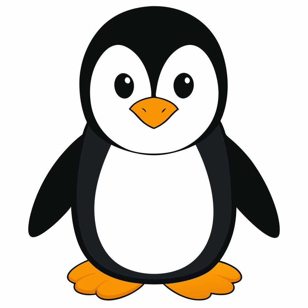 Beautiful cartoon penguin isolated on white background. Side view. vector