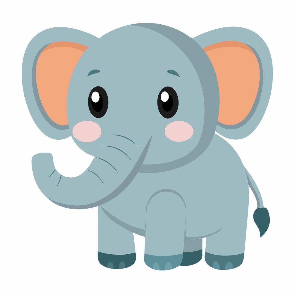 Cute cartoon elephant isolated on white background. Side view vector