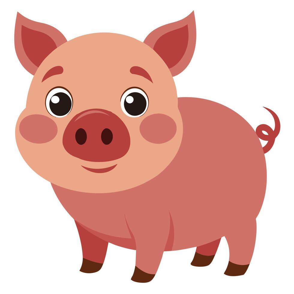 Cute cartoon pig isolated on white background. Side view. vector