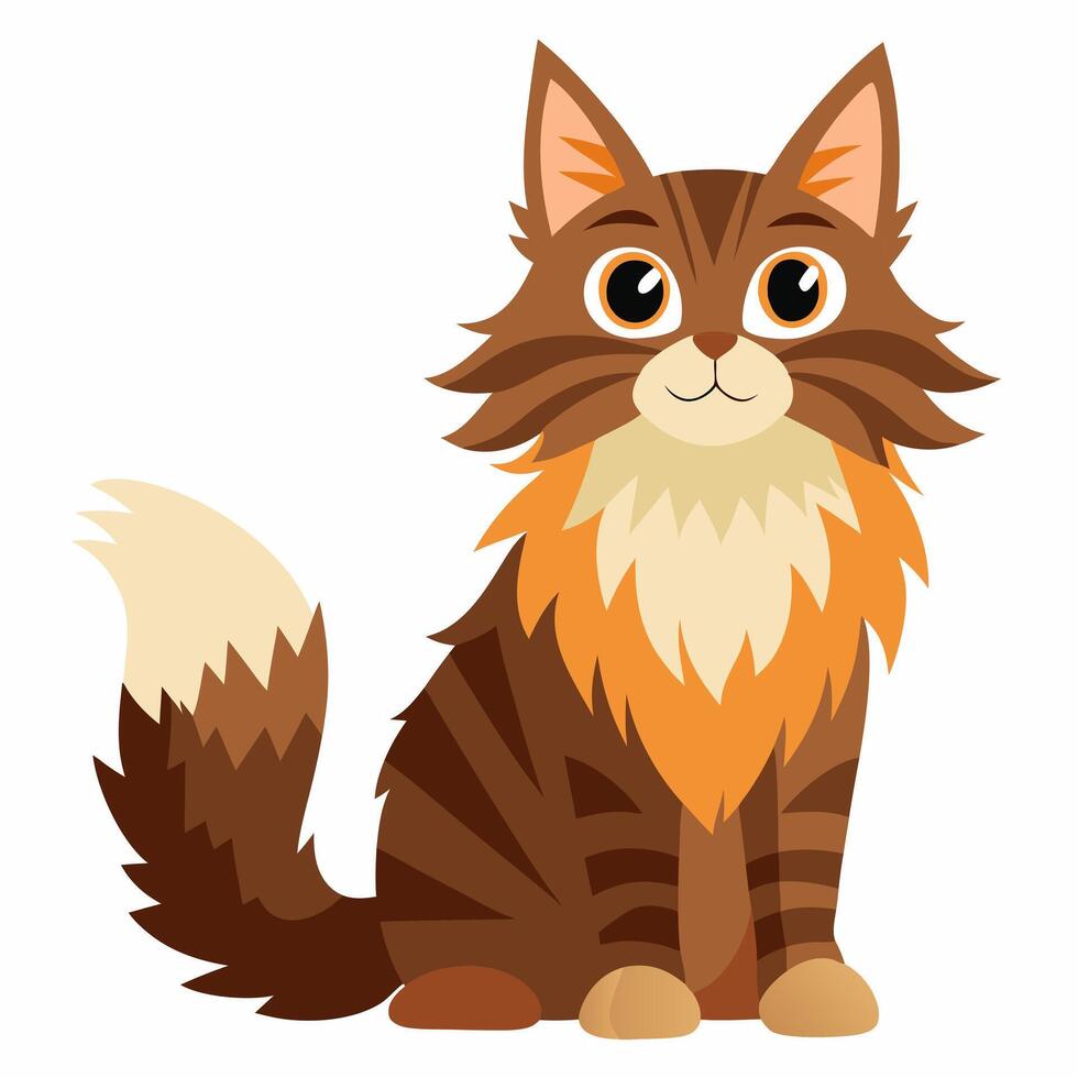 Cute cartoon maine cat isolated on white background. Side view. vector
