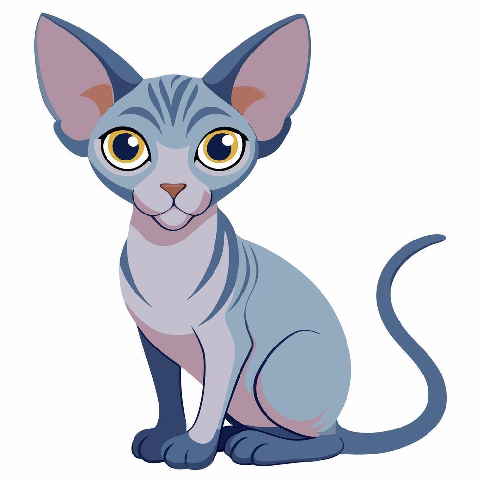 Cute cartoon sphynx cat isolated on white background. Side view. vector
