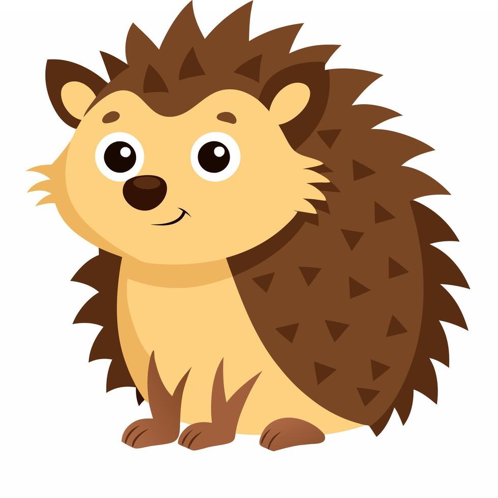 Cute cartoon hedgehog isolated on white background. Side view vector