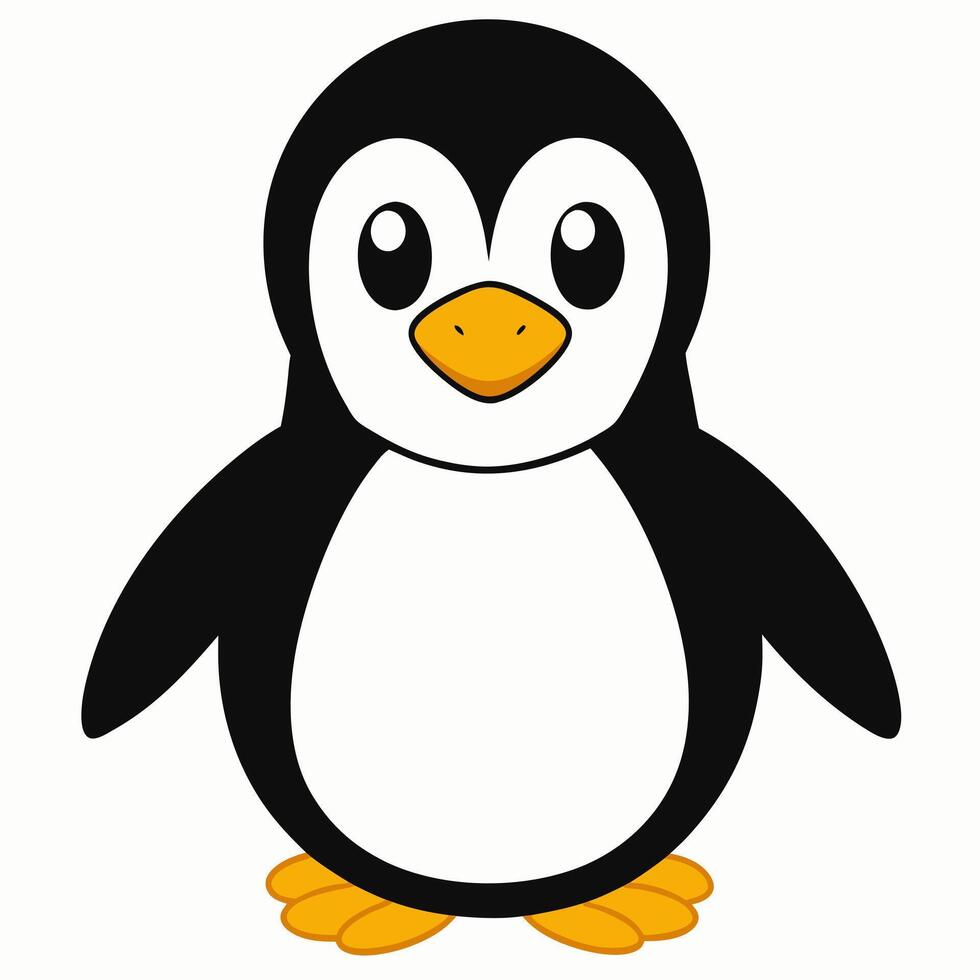 Kind cartoon penguin isolated on white background. Side view. vector