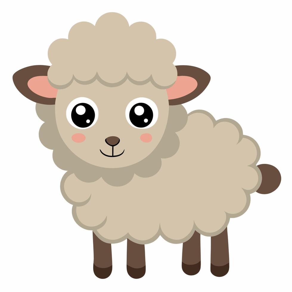 Cute cartoon sheep isolated on white background. Side view. vector