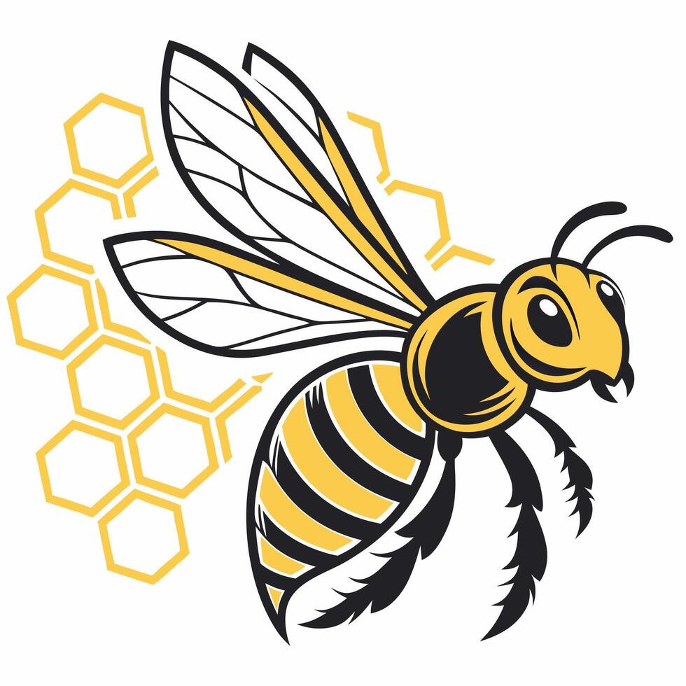 Cute cartoon bee isolated on white background. Side view vector
