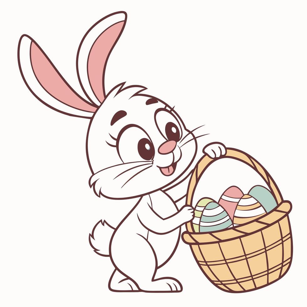 Cute cartoon easter bunny isolated on white background. Side view vector
