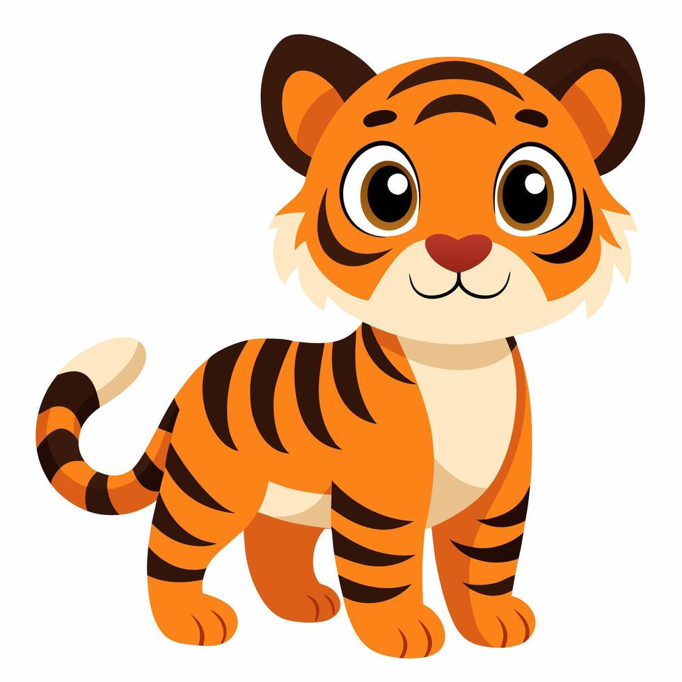 Cute cartoon tiger isolated on white background. Side view. vector