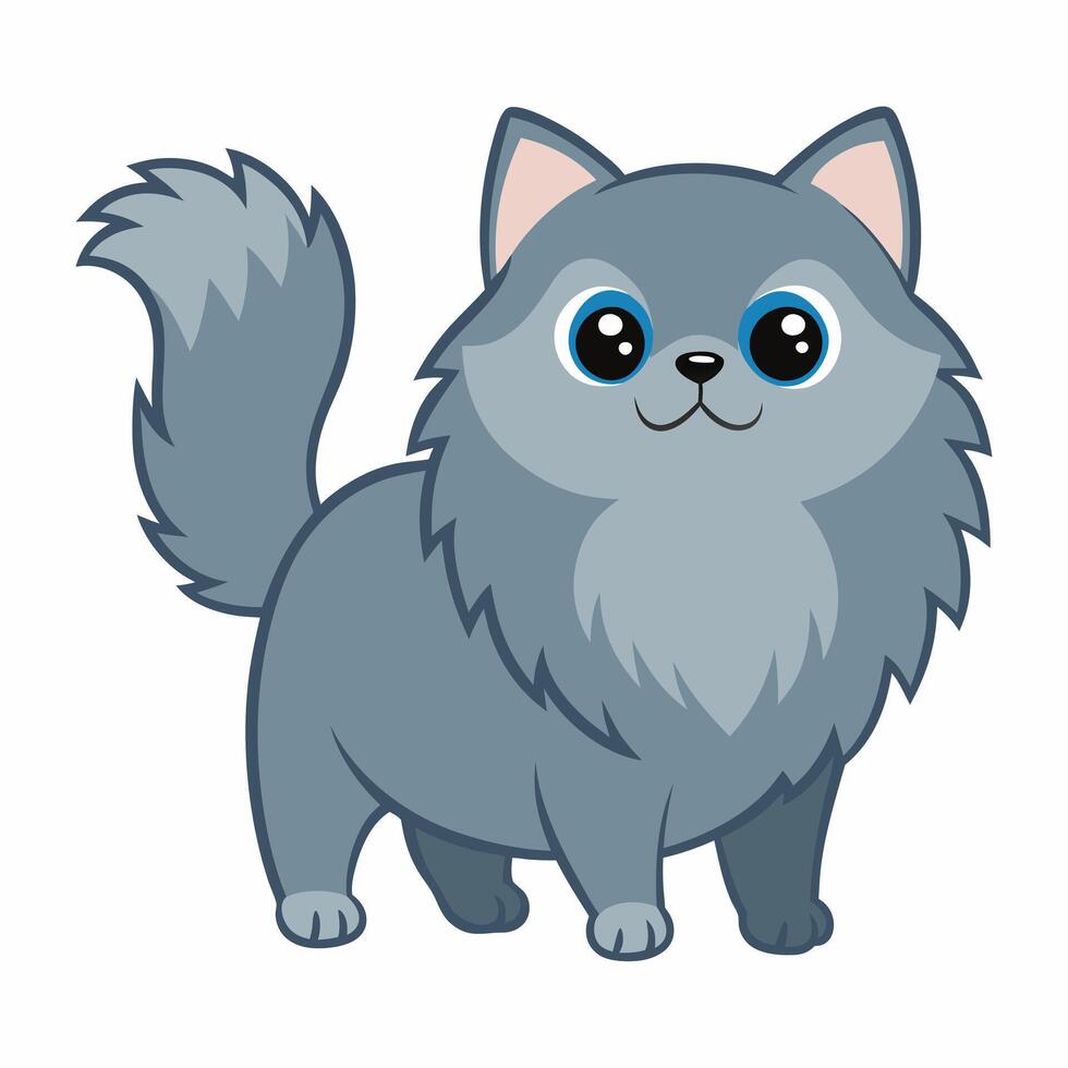 Beautiful cartoon gray british cat isolated on white background. Side view. vector