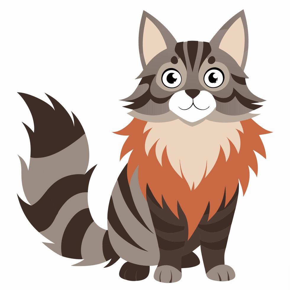 Beautiful cartoon maine cat isolated on white background. Side view. vector