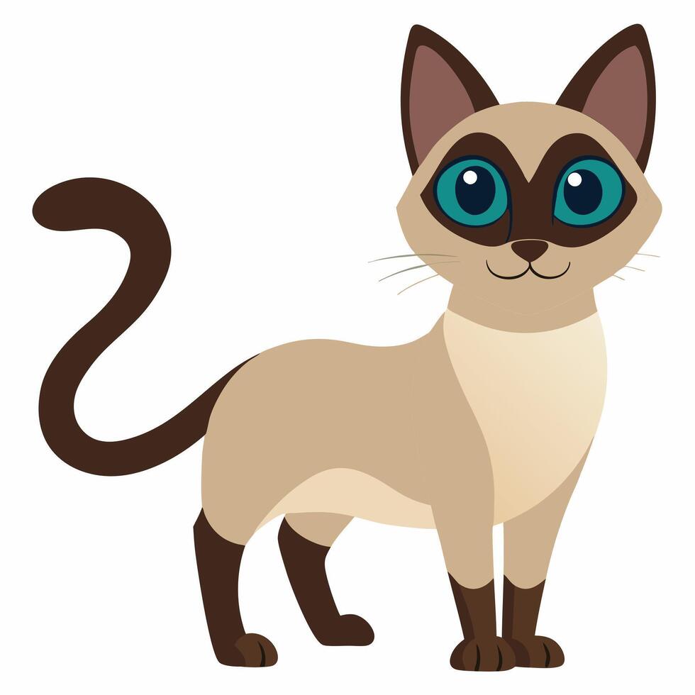 Beautiful cartoon siamese cat isolated on white background. Side view. vector