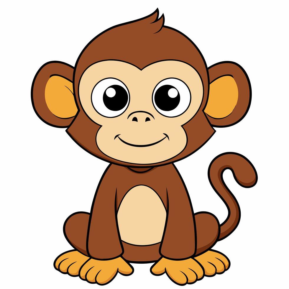 Cute cartoon monkey isolated on white background. Front view. vector