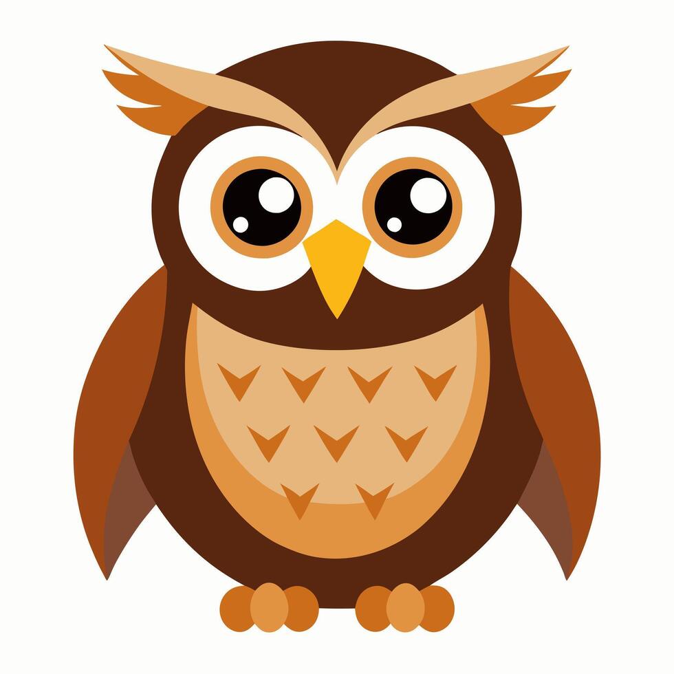 Cute cartoon owl isolated on white background. Front view. vector