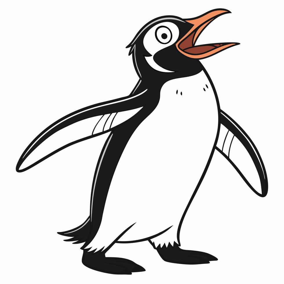 Cute cartoon penguin isolated on white background. Side view vector