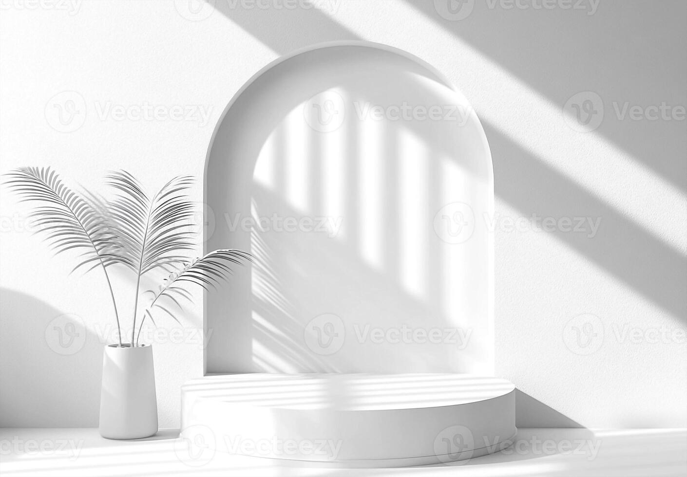 White room with a window and a plant in a vase photo