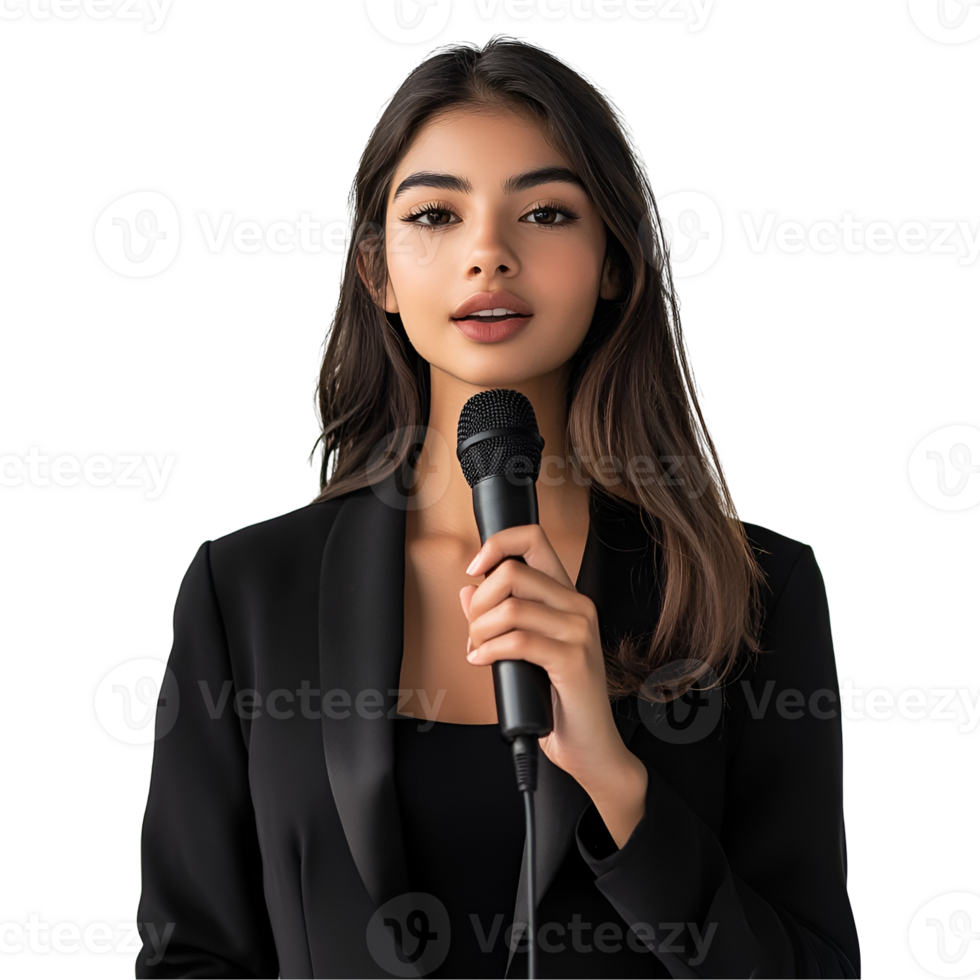 Woman Holding Microphone Presenting png
