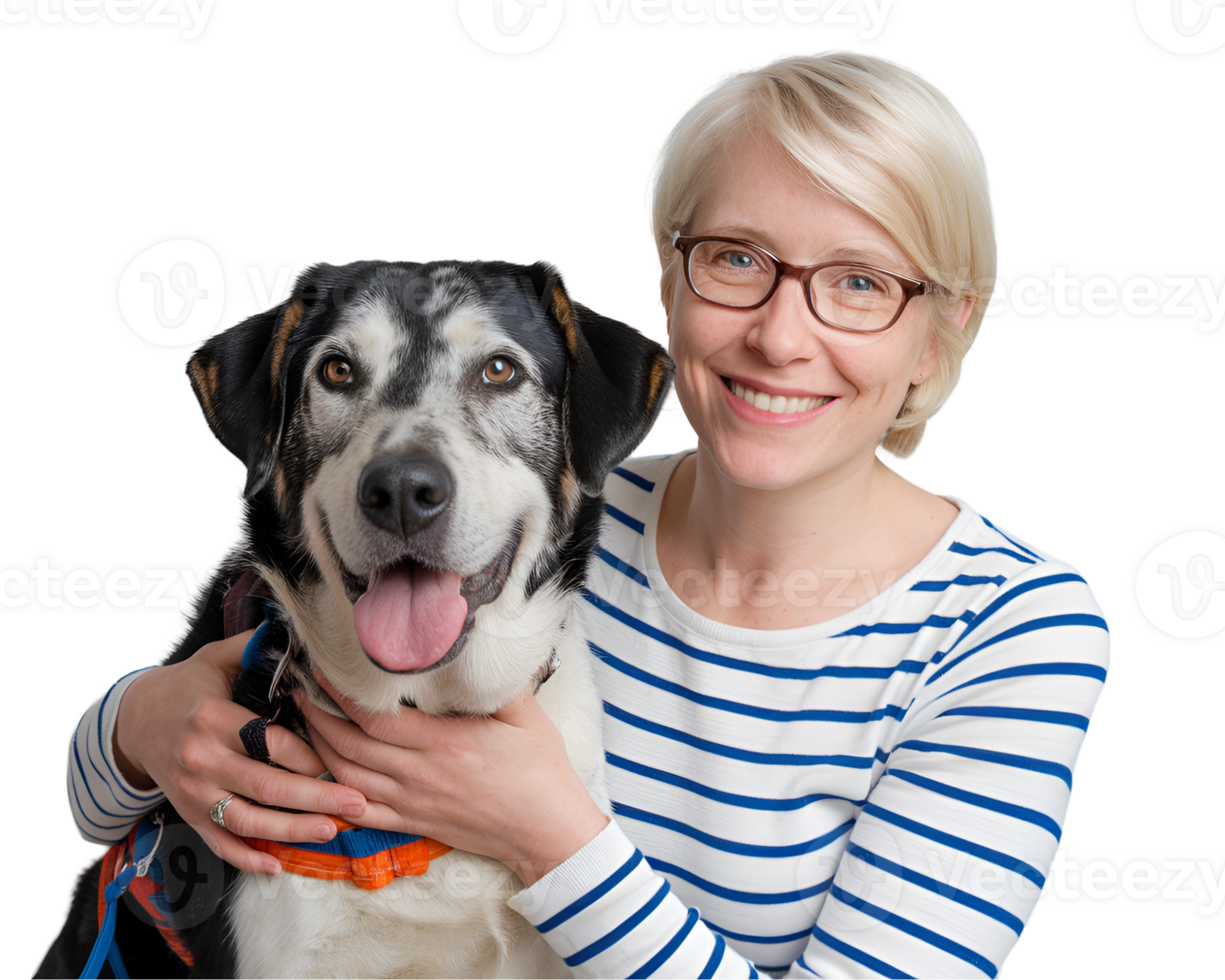 Blind Woman Smiling With Guide Dog png