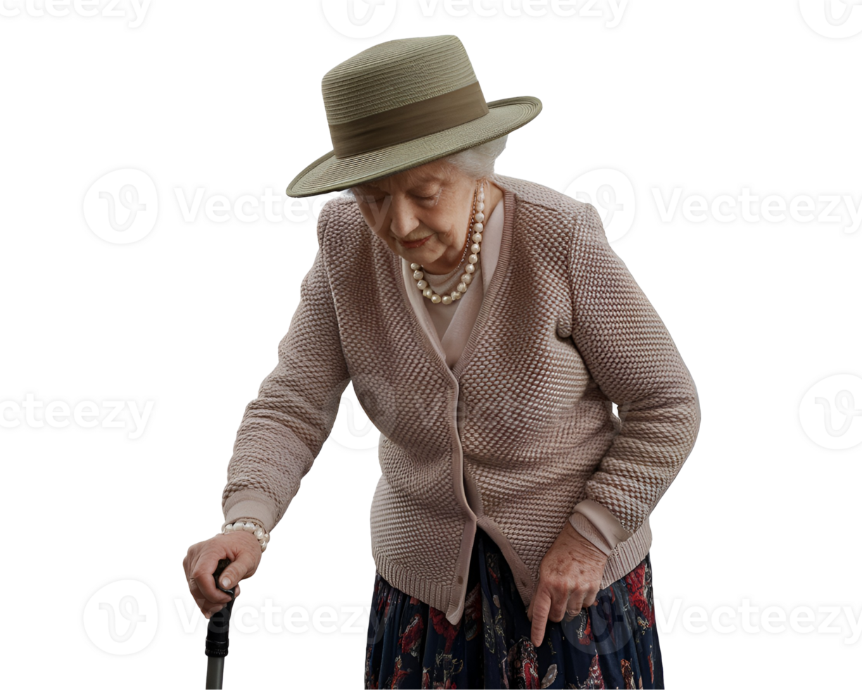 Old Woman Using Walking Stick png