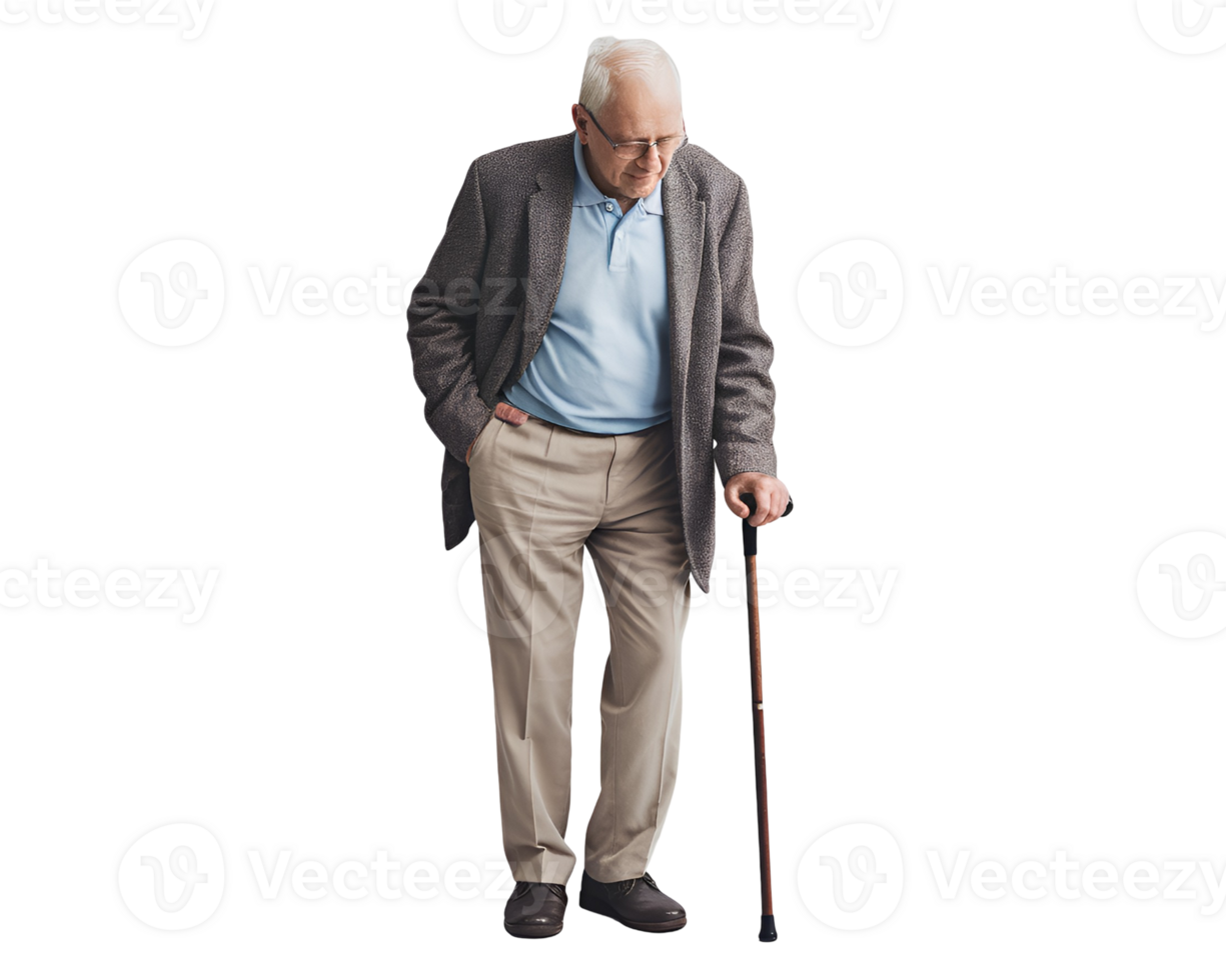 Elderly Man Using Cane png