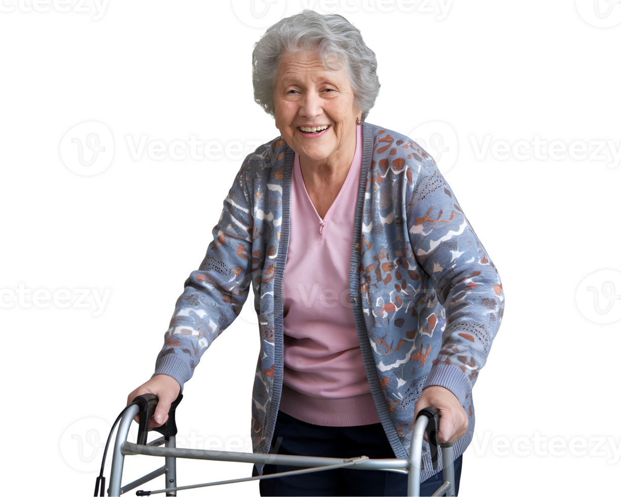Old Woman With Walker Wearing Warm Coat png