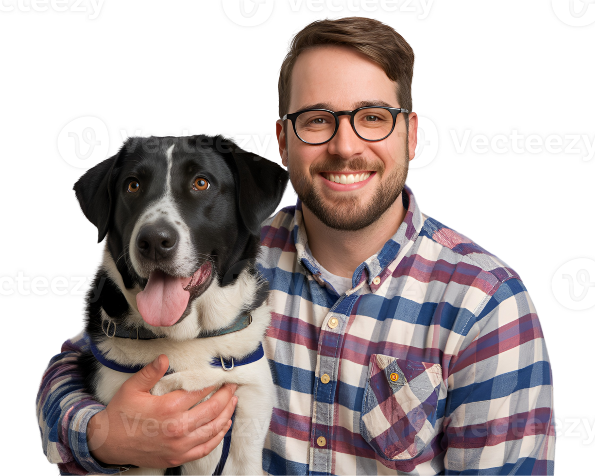 Man With Guide Dog Smiling png