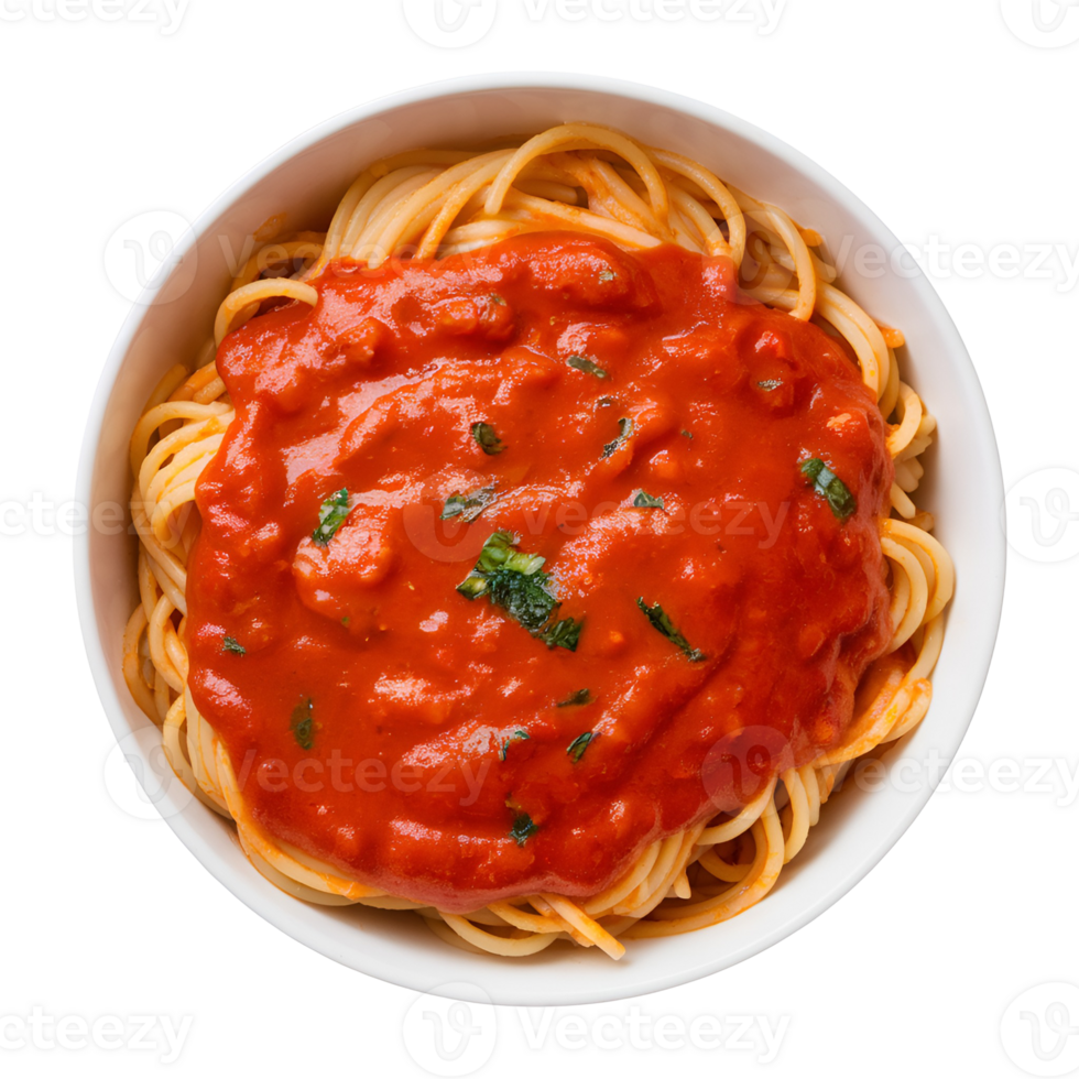 Spaghetti with Marinara Sauce Top View png