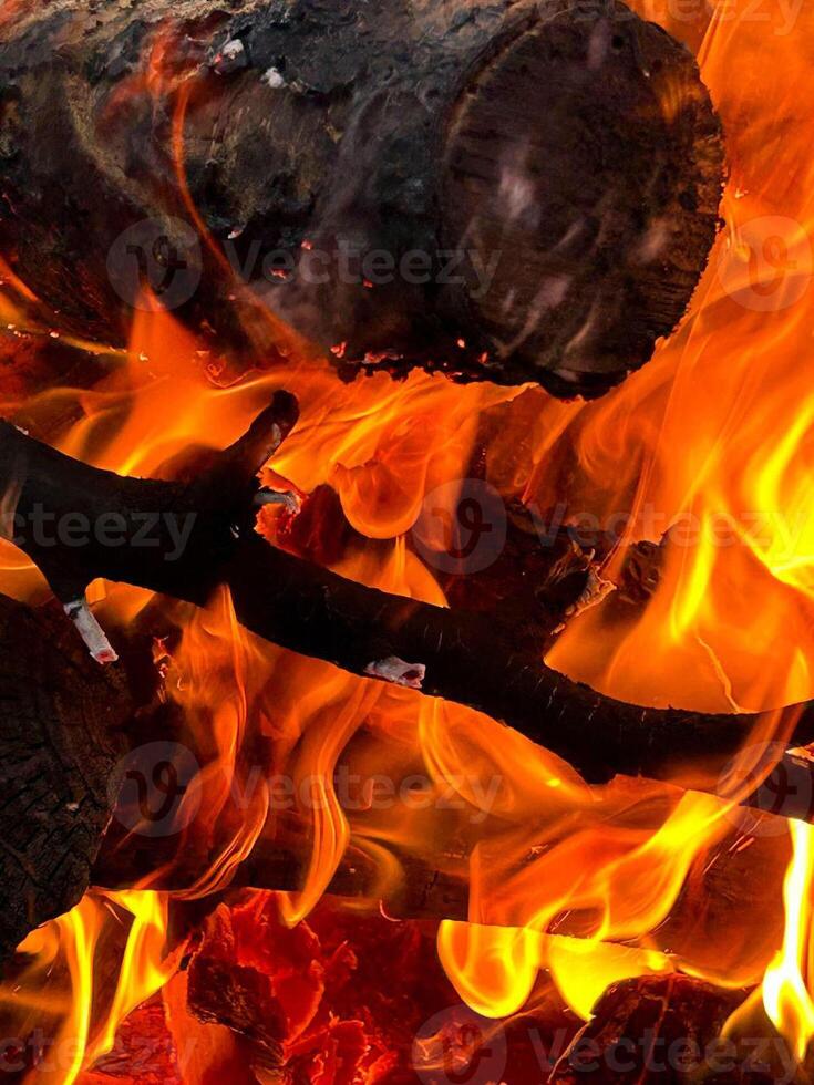 Photo of firewood on fire