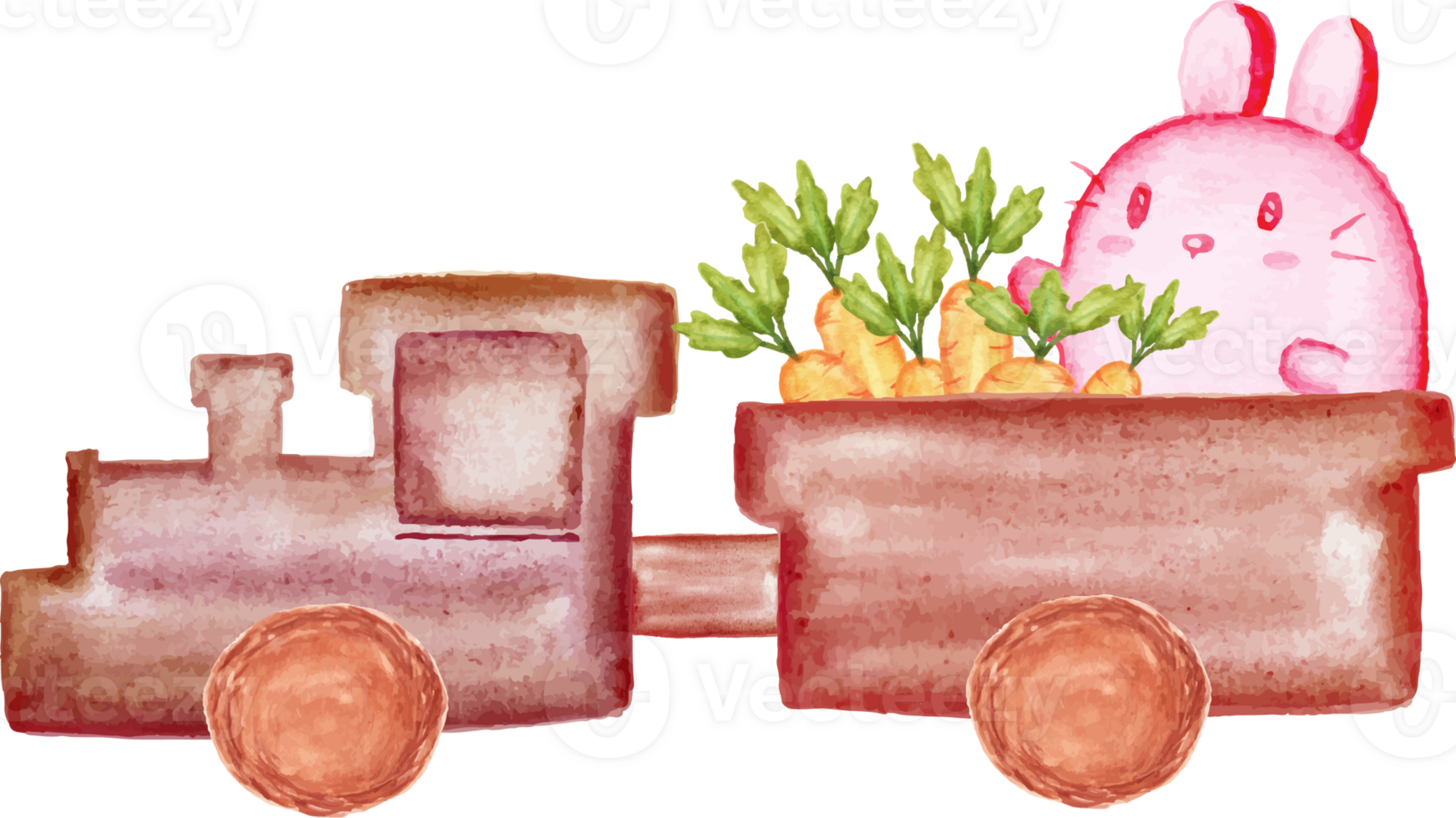 a cartoon bunny and carrots in a train png