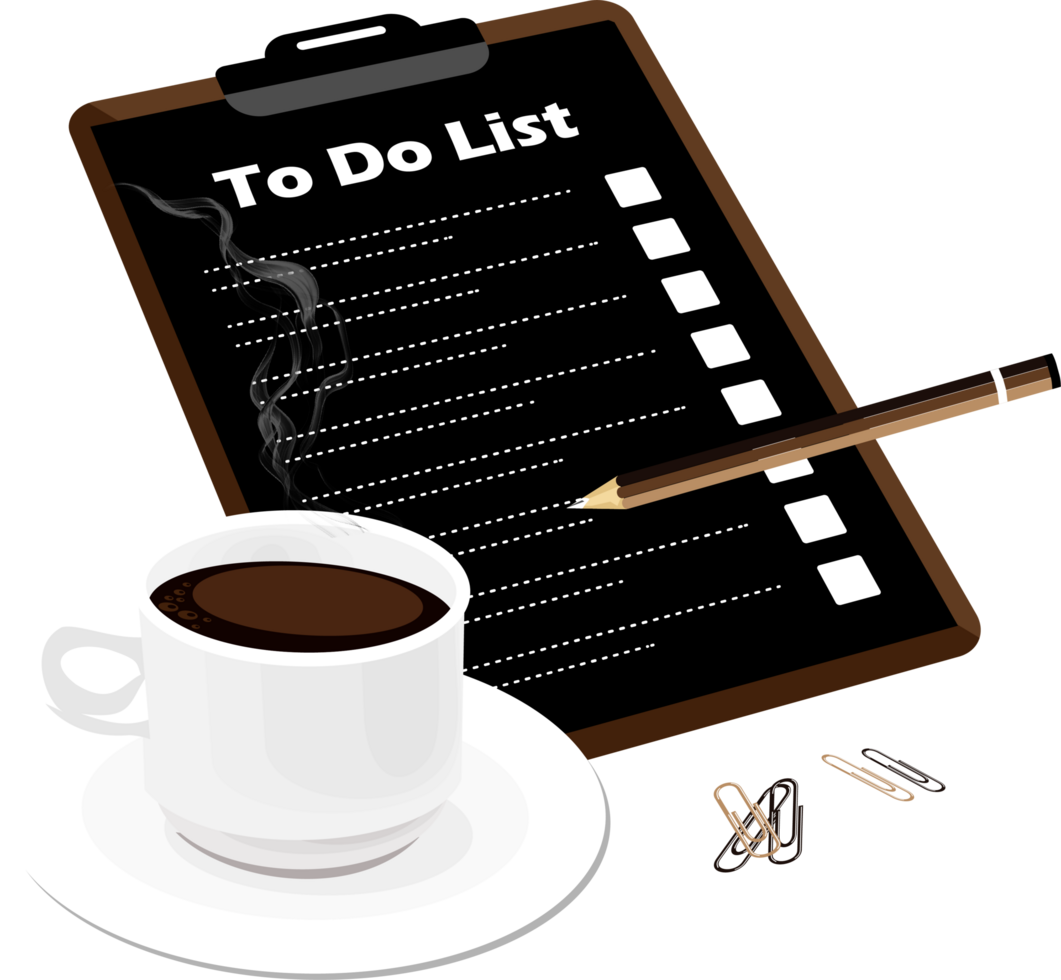 To Do List in black with cup of coffee png