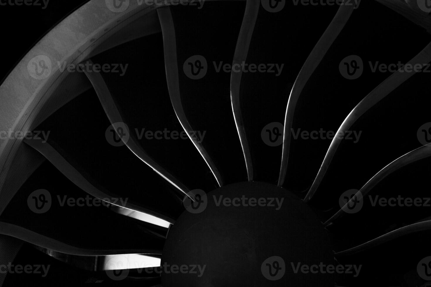 Airplane turbine blades close-up. Airplane engine. Turbines blade. photo